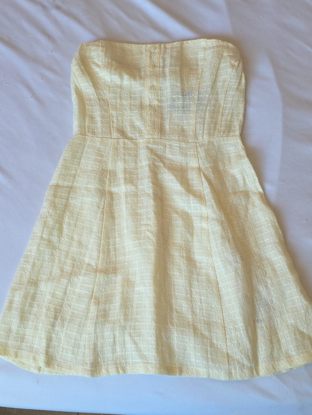 Reformation Strapless Pale Yellow Textured Sundress